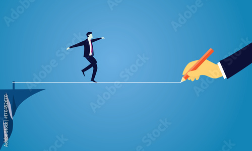 Businessman Walking on Rope. Risk Challenge in Business Concept