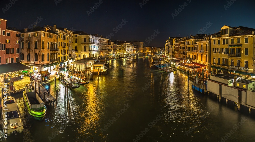 Italy beauty, late evening view from famous canal bridge Rialto in Venice , Venezia
