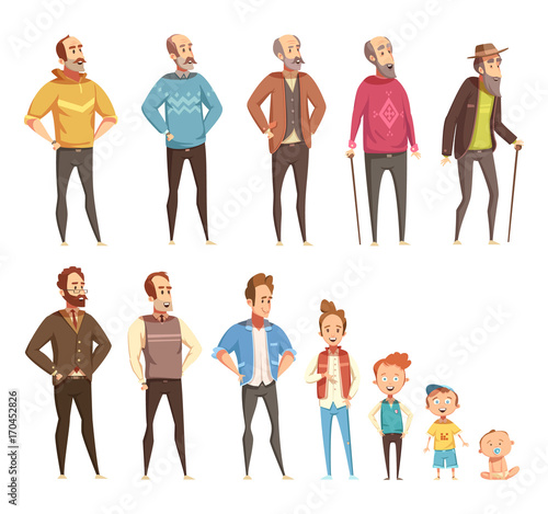 Men Generation Decorative Icons Set 