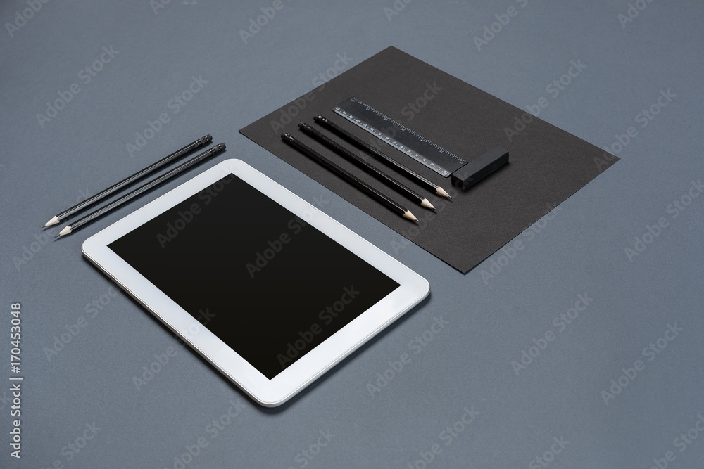 Mockup business brand template on gray background. Set of black stationery. Mockup business brand template on gray background. Set of black stationery.