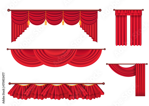 Wide Red Drapes and Lambrequins Vector Set