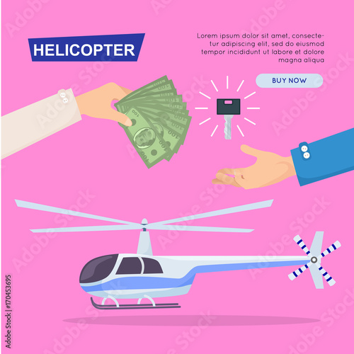 Buying New Helicopter Online. Web Banner. Vector photo