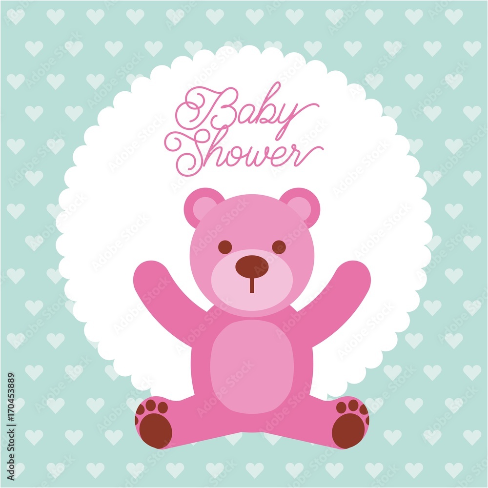 baby shower pink teddy bear card invitation vector illustration baby shower pink teddy bear card invitation vector illustration