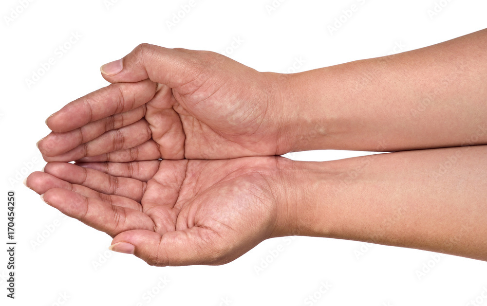 empty woman hand holding isolated on white empty woman hand holding isolated on white