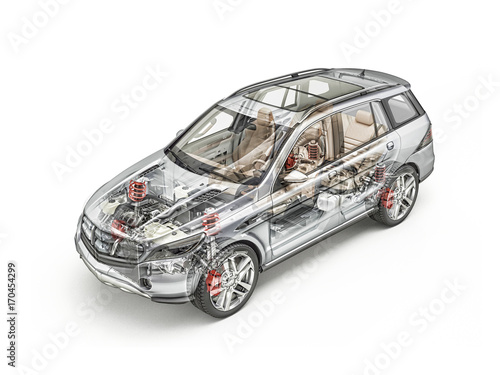 Foto Generic Suv car detailed cutaway 3D rendering. Hard look.