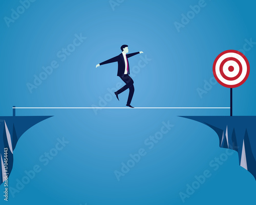 Businessman Walking on Rope. Risk Challenge in Business Concept