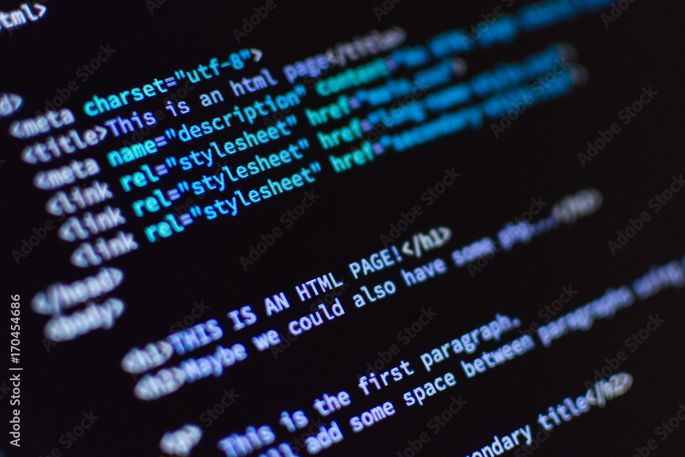 Software development. Software source code. Programming code. Writing ...