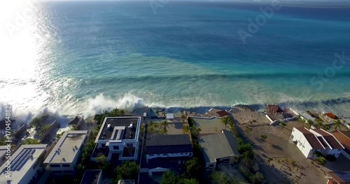 Big waves and damage after hurricane in Caribbean Bonaire