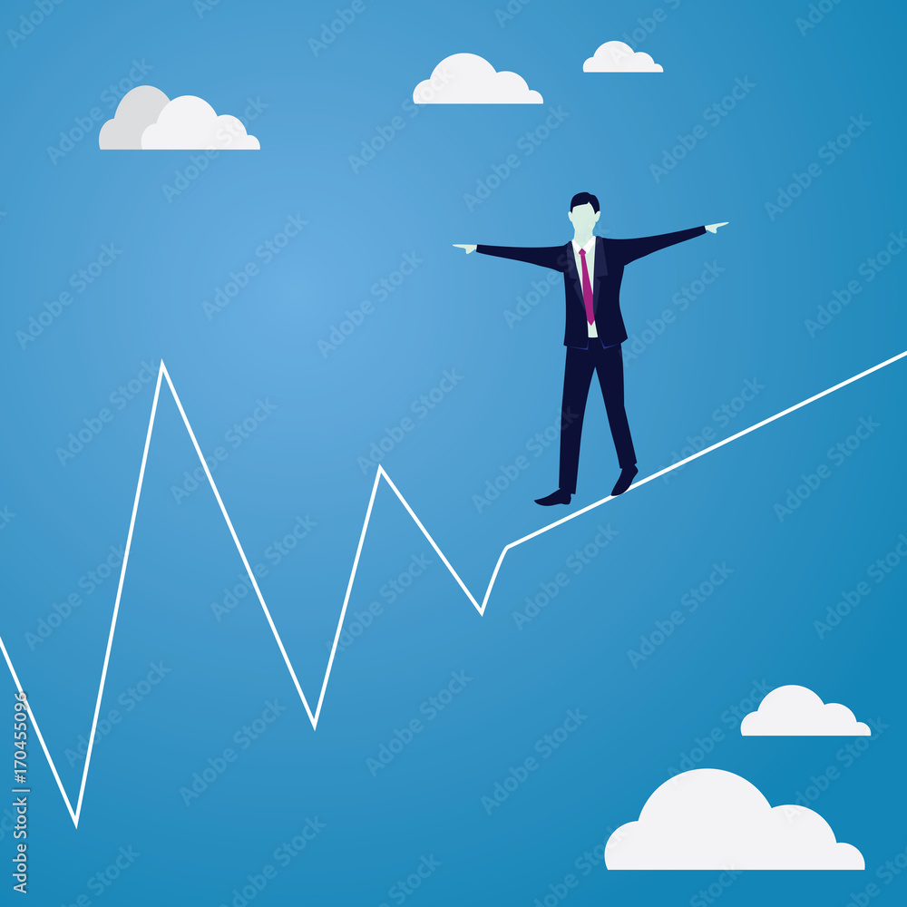 Businessman Walking on Rope. Risk Challenge in Business Concept Businessman Walking on Rope. Risk Challenge in Business Concept