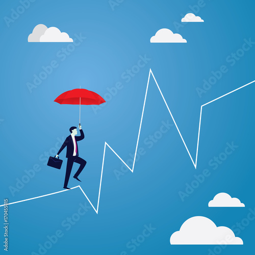 Businessman Walking on Rope. Risk Challenge in Business Concept