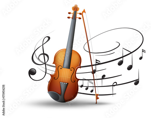 Violin and music notes in background