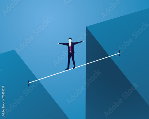 Businessman Walking on Rope. Risk Challenge in Business Concept