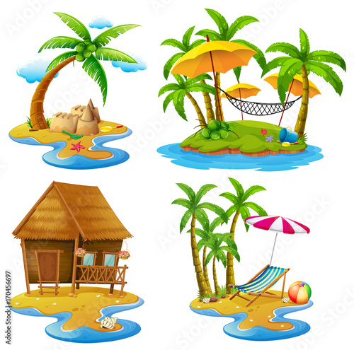 Four scenes of islands and sea