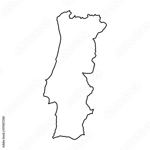 Portugal map of black contour curves of vector illustration