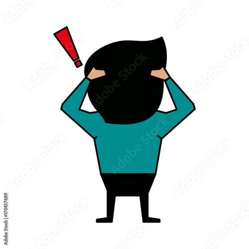 surprised man exclamation mark cartoon backside icon image vector illustration design 