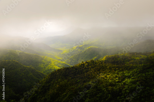 Beautiful panorama of Black River Gorges park and jungle around it, Mauritius. 