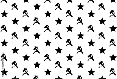 Star, sickle and hammer - black symbol on white background - vector pattern