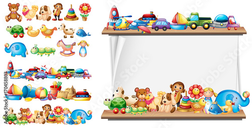 Many types of toys and paper template