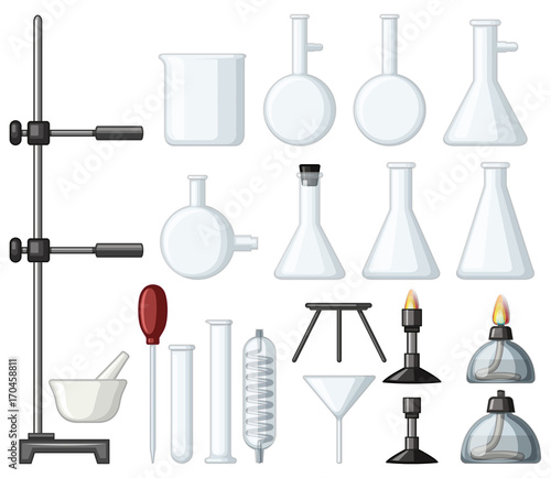 Different types of science containers and burners