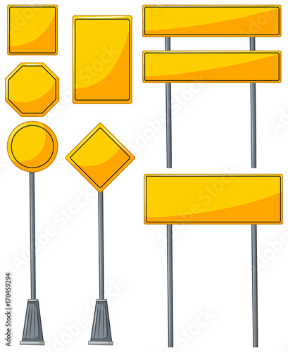 Different designs of yellow signs