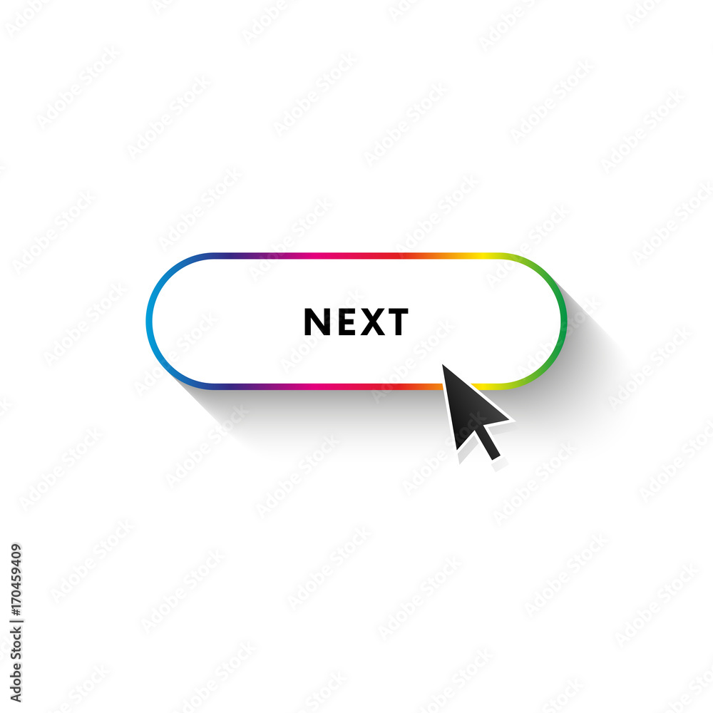 Button with long shadow. Next. Spectrum gradient. Vector illustration.