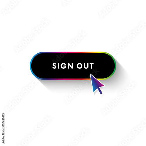 Button with long shadow. Sign out. Spectrum gradient. Dark style. Vector illustration. © seinartdesign