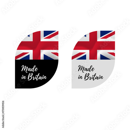 Stickers Made in Great Britain. Waving flag. isolated on white background. Vector illustration.