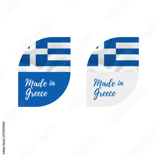 Stickers Made in Greece. Waving flag. isolated on white background. Vector illustration.