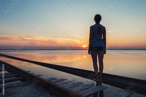 Beauty sunset on salty lake in Altay, Siberia, Russia