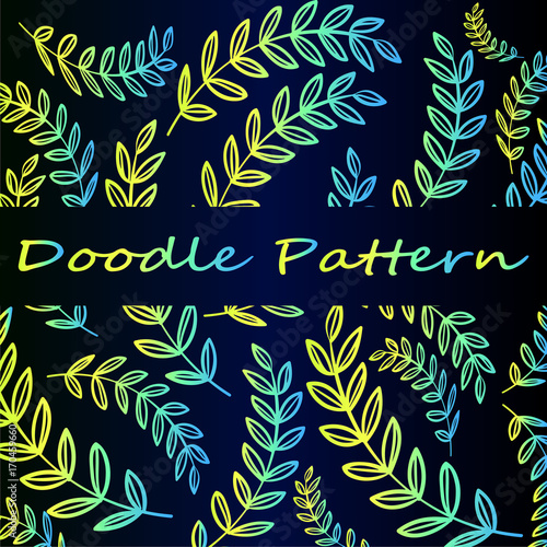 Bright stylish neon doodle pattern - a plant, branches. Creative art design p...