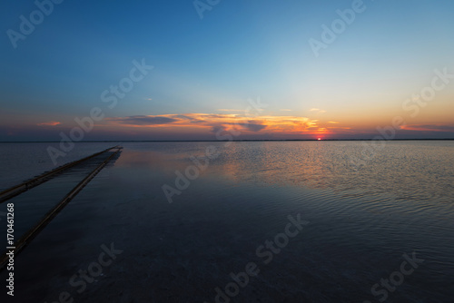 Beauty sunset on salty lake in Altay  Siberia  Russia