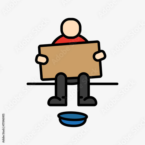 Homeless Beggar Sitting Minimalistic Flat color Line Outline Stroke Icon Pictogram Symbol	