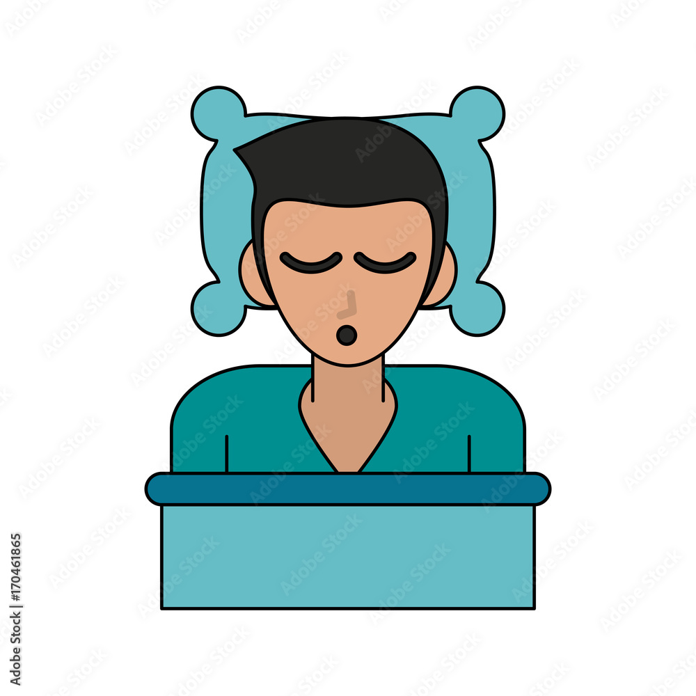 man sleeping with pillow and blanket sleep related icon image vector