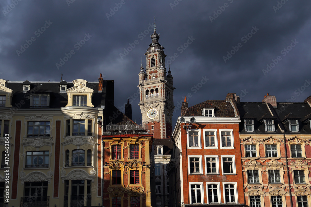 Stock exchange building clock tower of Lille, France