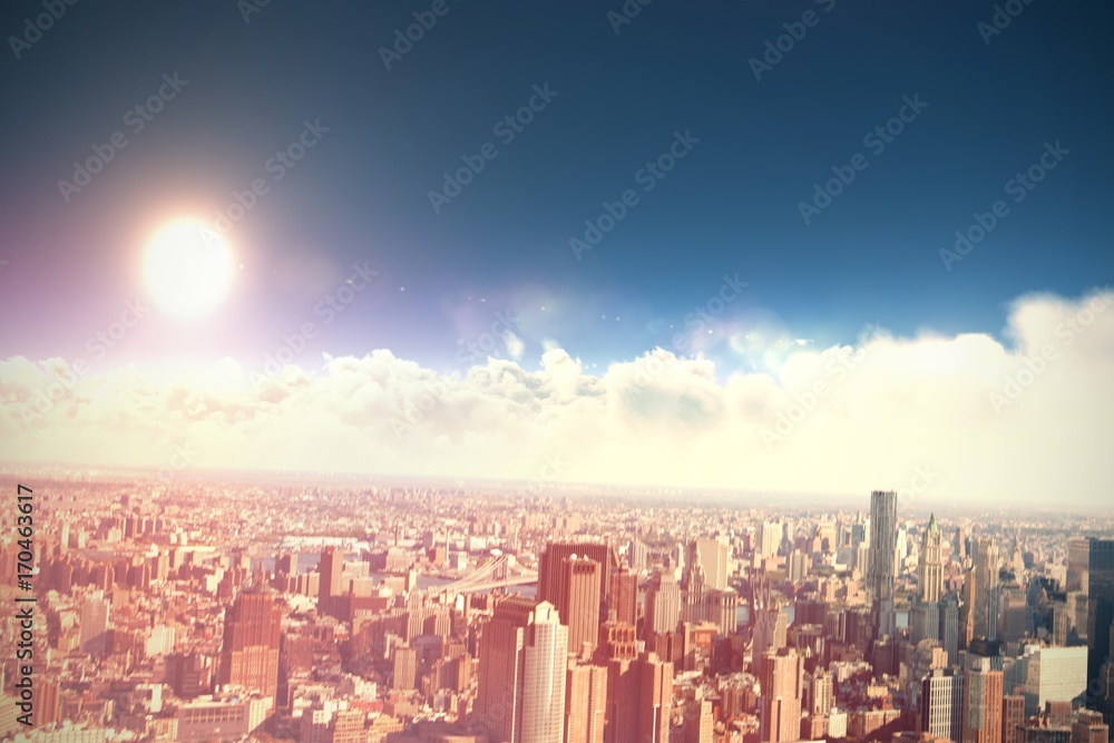 Composite image of scenic view of bright sun over white