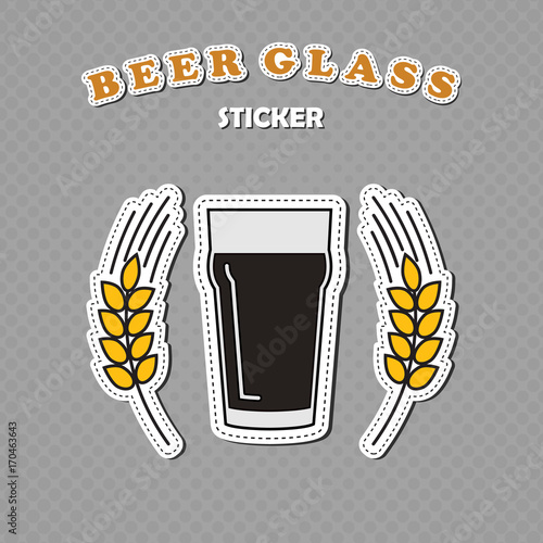 Nonic pint beer glass and two wheat spikes stickers, beer logo, vector illustration photo