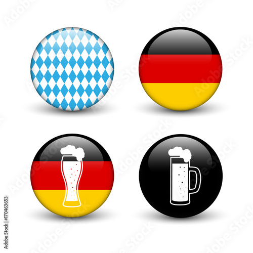 Set of Octoberfest buttons with Bavarian and German flags