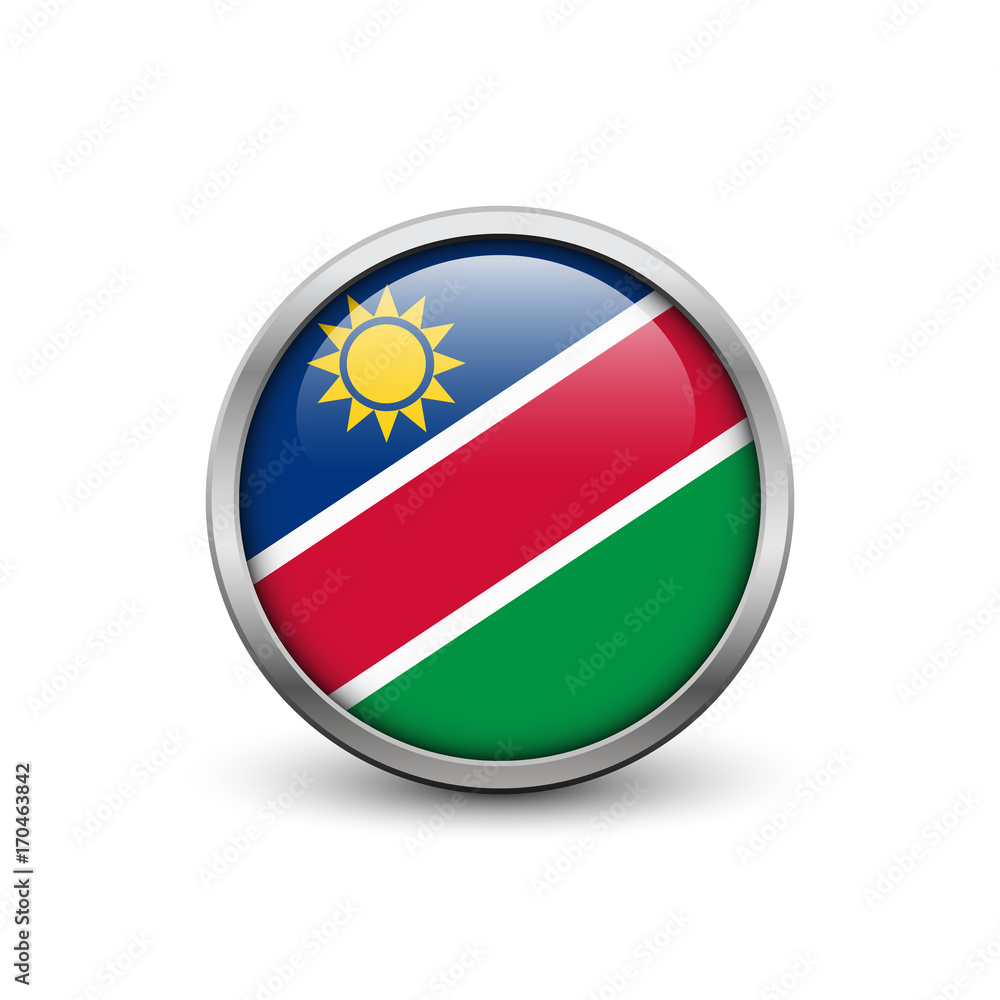 Obraz premium Flag of Namibia, button with metal frame and shadow