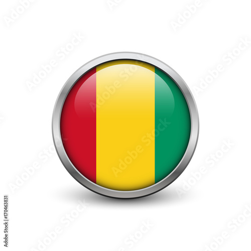 Flag of Guinea, button with metal frame and shadow