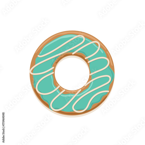 Vector icon of glazed mint donut with white chocolate stripes