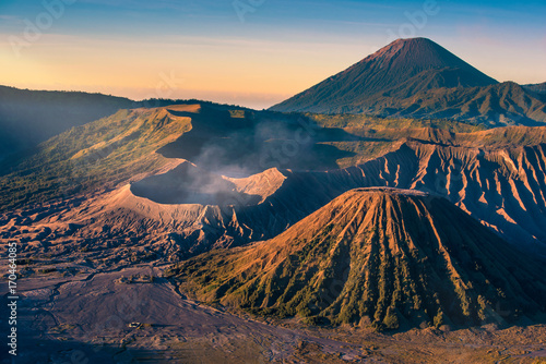 Mount Bromo volcano (Gunung Bromo) with sunrise colorful sky dawn at Bromo Tengger Semeru National Park, East Java, Indonesia.