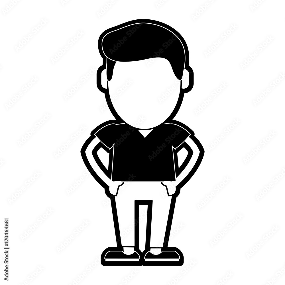 man with hands on hips avatar icon image vector illustration design  black and white