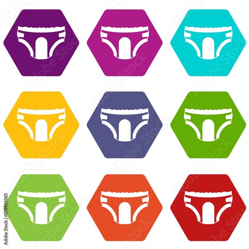 Adult diapers icon set color hexahedron