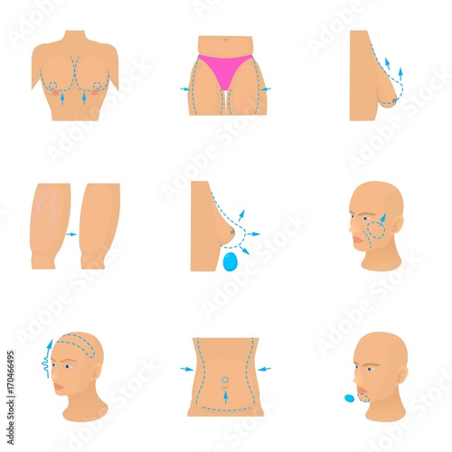 Surgery icons set, cartoon style