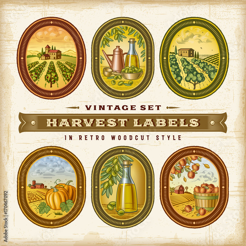 Vintage Colorful Harvest Labels Set