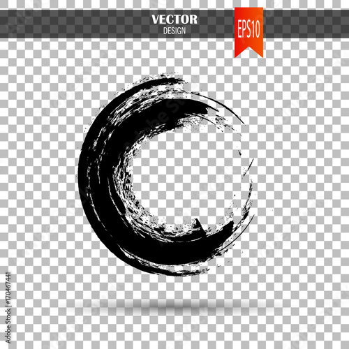 Hand drawn circle shape. label, logo design element. Brush abstract wave. Black enso zen symbol. Template for text.Vector illustration.