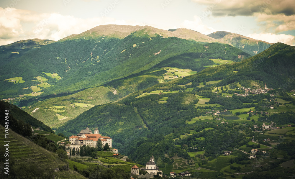 mountain landscape  over the Monastero di Sabiona (Säben abbey) - Bressanone - Alto Adige Italy