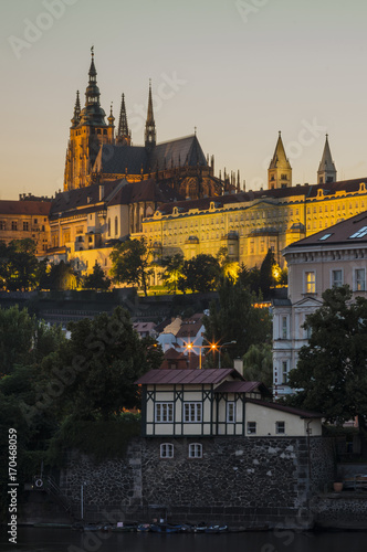 Illuminated Saint Vitius Cathedral in Prague