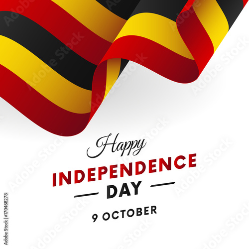 Banner or poster of Uganda independence day celebration. Waving flag. Vector illustration.