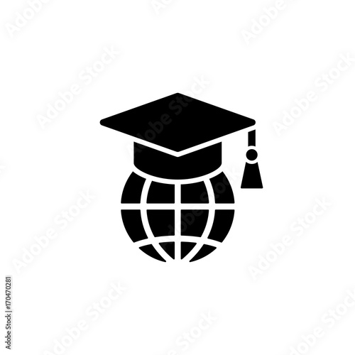 globe with graduation cap simple black icon